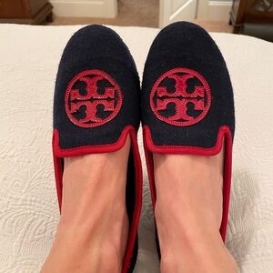 Tory Burch Navy & Red Loafers, Flats, Loafer, Shoes, Ballet Flat